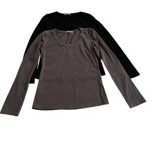 Active Basic Set Of 2 Long Sleeve T Shirts Sz L Black & Brown Stretch Capsule